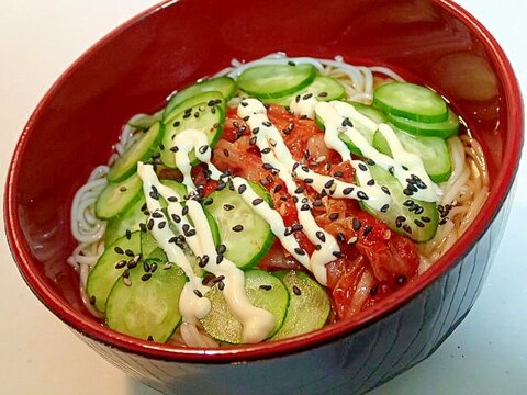 キムチと胡瓜のマヨかけ素麺